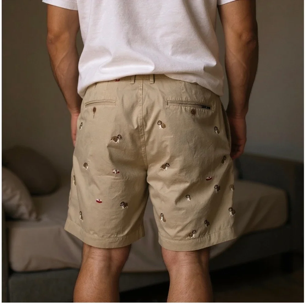 Polo Ralph Lauren Bulldog Shorts Mens 40 Khaki Embroidered Stretch Classic Fit